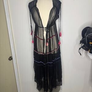 NFC | NEW FRIENDS COLONY Free People Boho Capri PomPom Chiffon Kimono Duster S